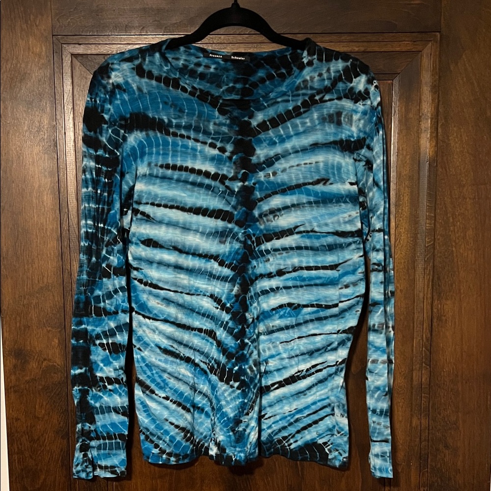Proenza Schouler Black and Blue Tie Dye Long Sleeve Cotton Top, Sz M